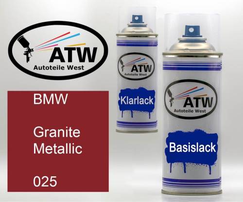 BMW, Granite Metallic, 025: 400ml Sprühdose + 400ml Klarlack - Set, von ATW Autoteile West.